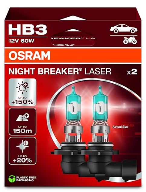 LAMPADA OSRAM HB3 12V 55W NIGHTBREAKER +150% LUZ 3900K L DUO 9005NL - OSR9005NL HB3